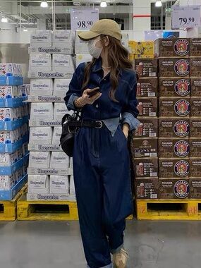 Casual Dark Blue Denim Jumpsuit